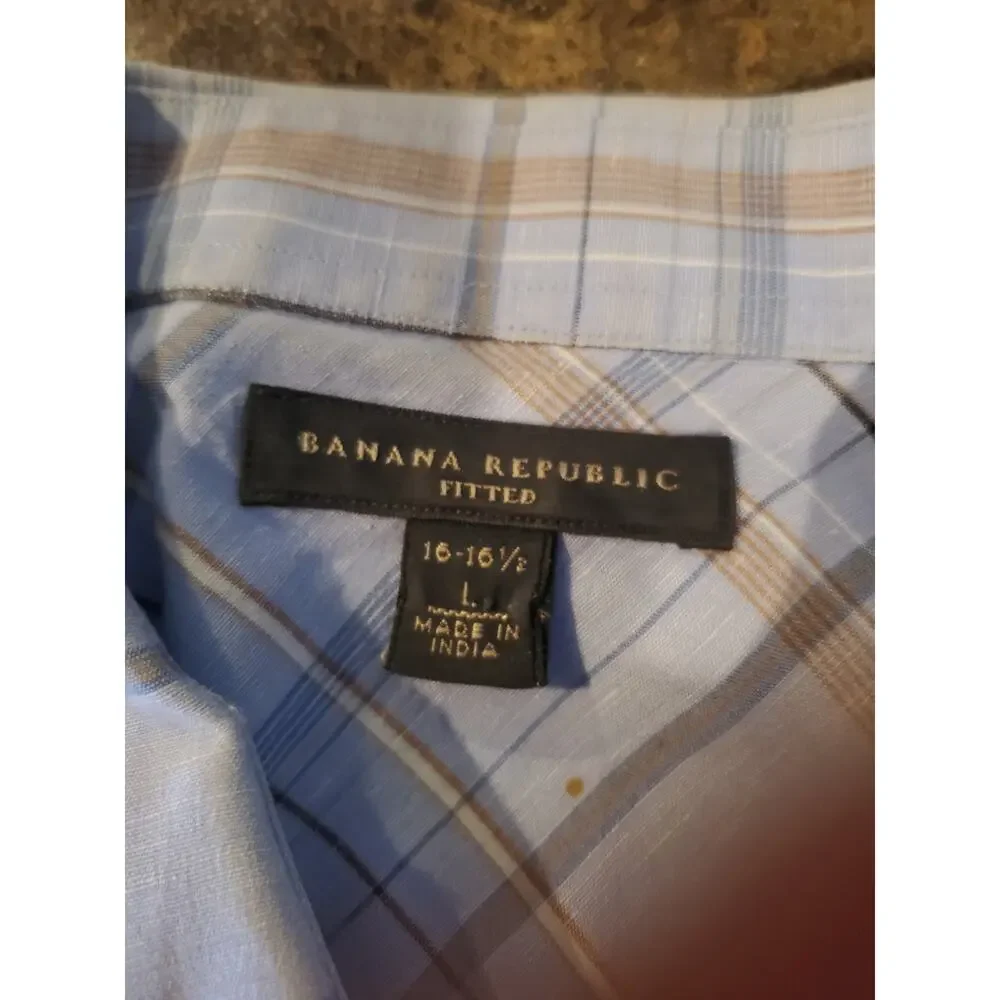 Banana Republic Mens Sz L Fitted Dress Shirt Plaid Check Long‎ Sleeve